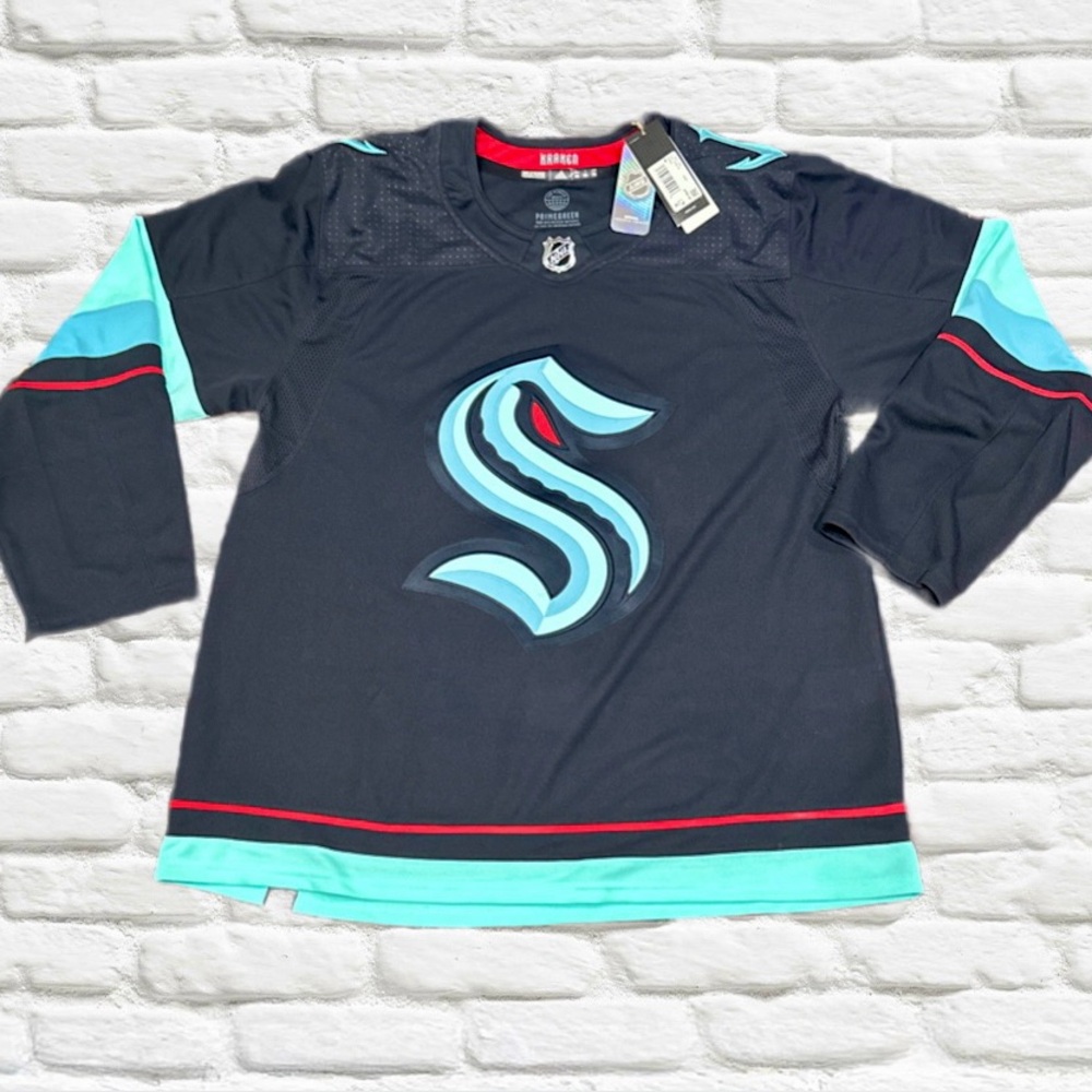 Adidas men’s Seattle Kraken Home Authentic prime green NHL jersey navy Blue.NWT
